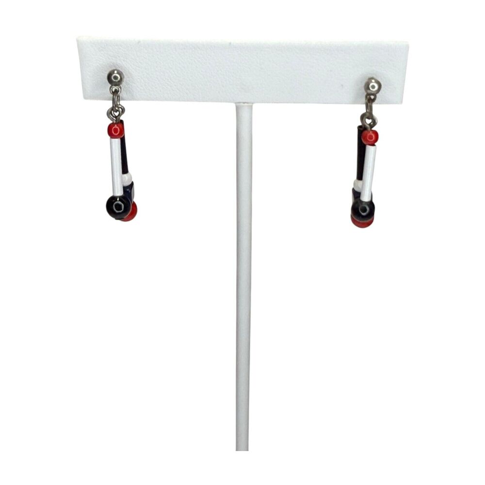Vintage Red Black & White Beaded Drop Dangle Earrings Women's Fashion Jewelry - Picture 2 of 6